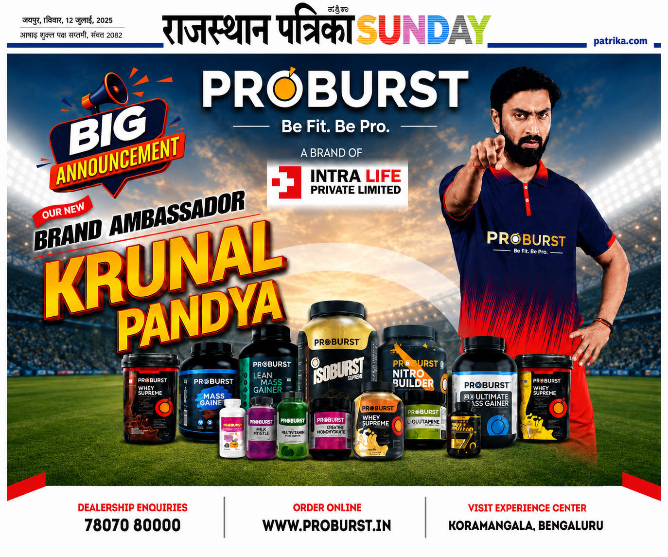 Proburst Welcomes Krunal Pandya as Its New Brand Ambassador — India's Best Whey Protein Brand Levels Up