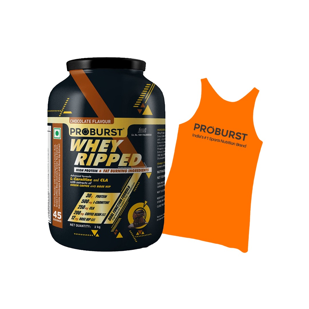 PROBURST Whey Ripped Fat Loss Protein Powder, 2kg + Gym Vest Free