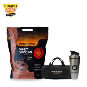 Bahubali Combo  :Proburst Whey Supreme 4KG + Steel Shaker + Gym Bag