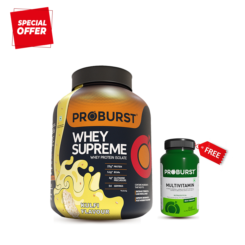 Proburst Whey Supreme Whey Protein Isolate Blend 1.81Kg. Kulfi Flavour + Free Multivitamin Capsule