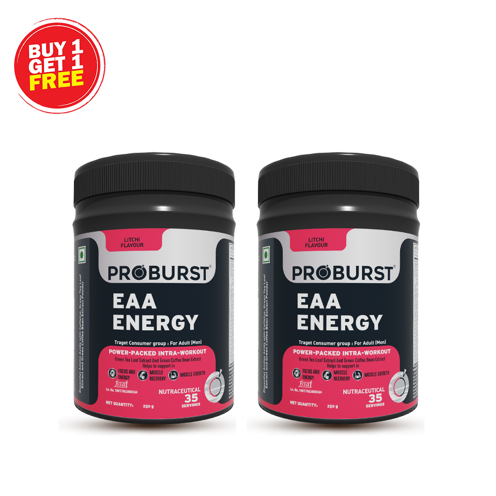 Buy 1 Get 1 Free: Proburst EAA (Essential Amino Acids) for Intra-Workout/Post Workout 250 grams- Litchi Flavour