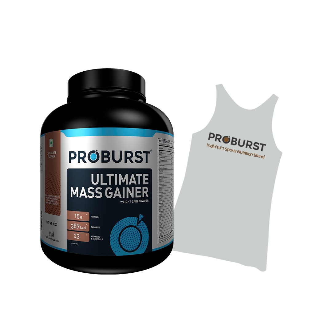 PROBURST Ultimate Mass Gainer Weight Gain Powder, chocolate flavor + Gym vest free