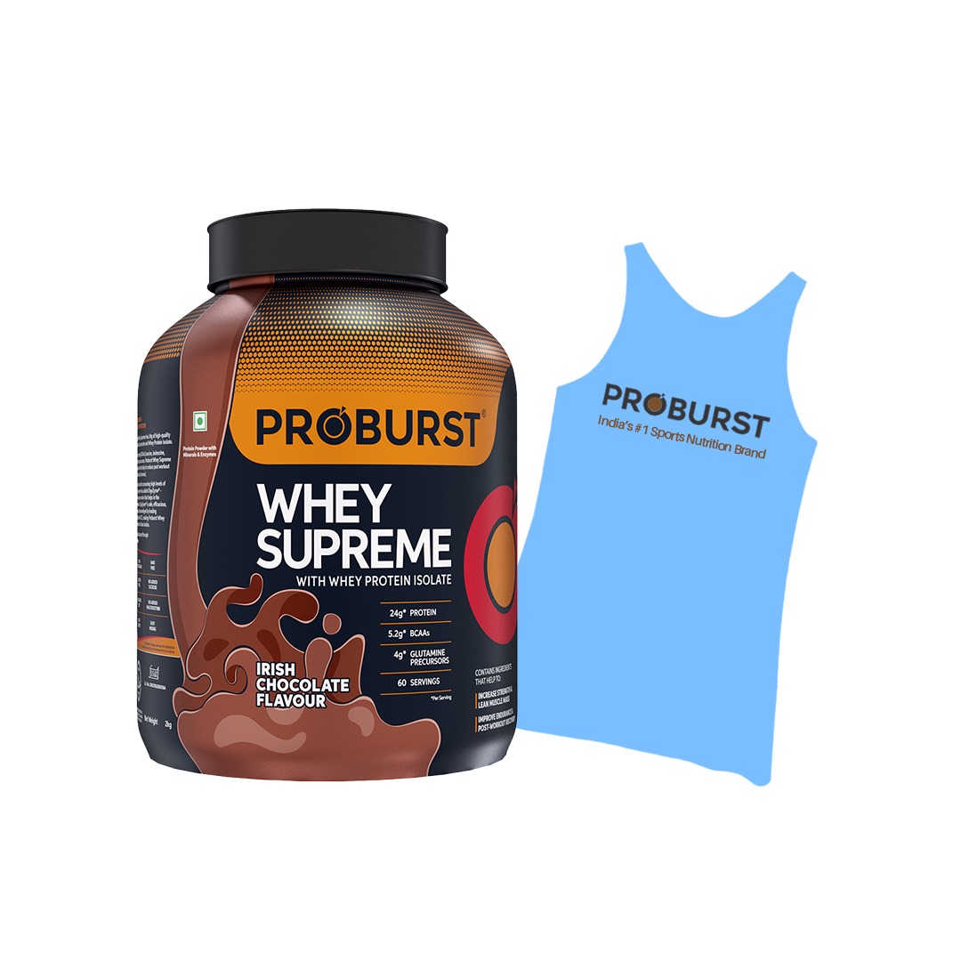 PROBURST Whey Supreme Protein, Irish Chocolate Flavour, 2 kg + Gym Vest Free