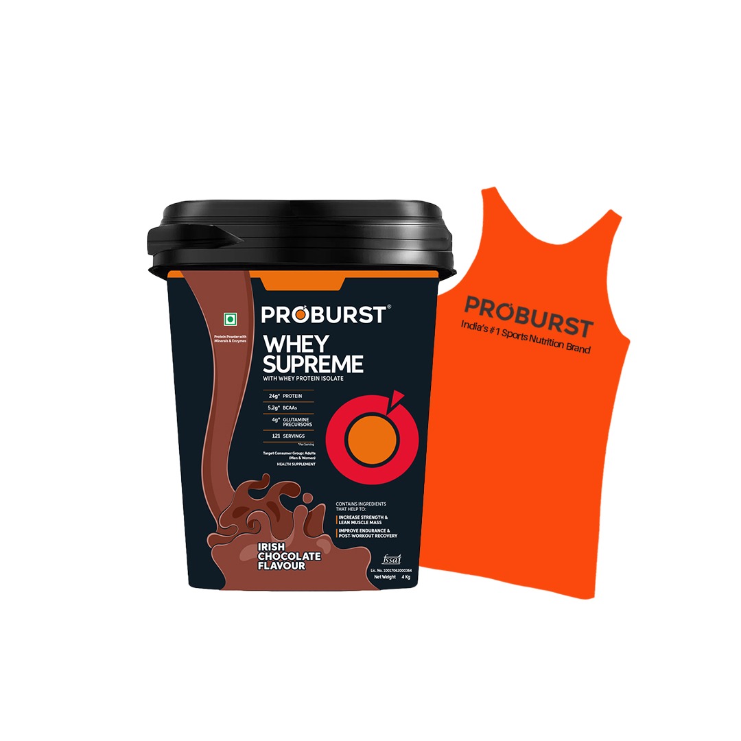 PROBURST Whey Supreme Protein Powder, Irish chocolate flavour 4kg + Gym Vest Free